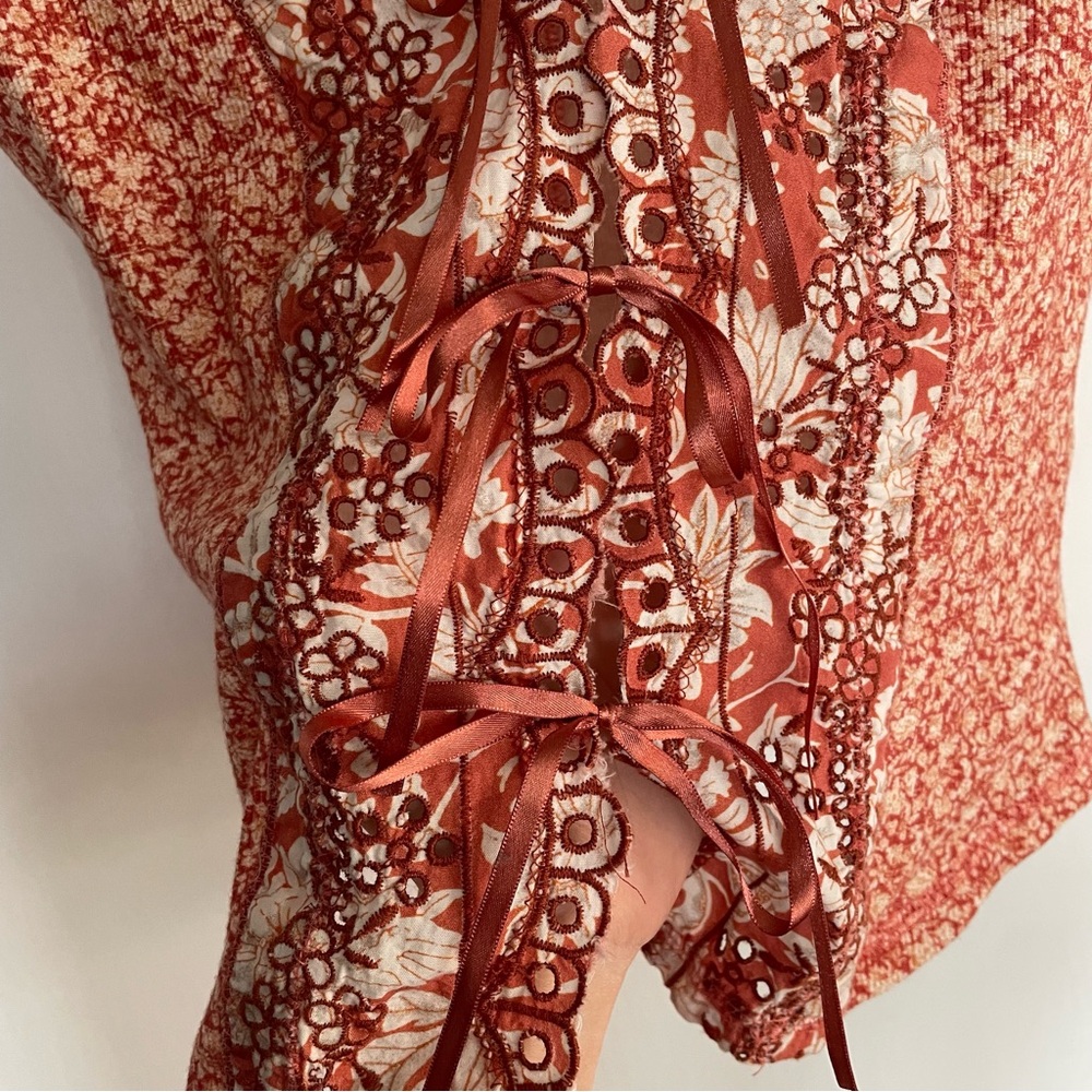 Free People Gesibelle Printed Set Pink Floral Eyelet Embroidery Tank Skirt XS - Picture 4 of 14